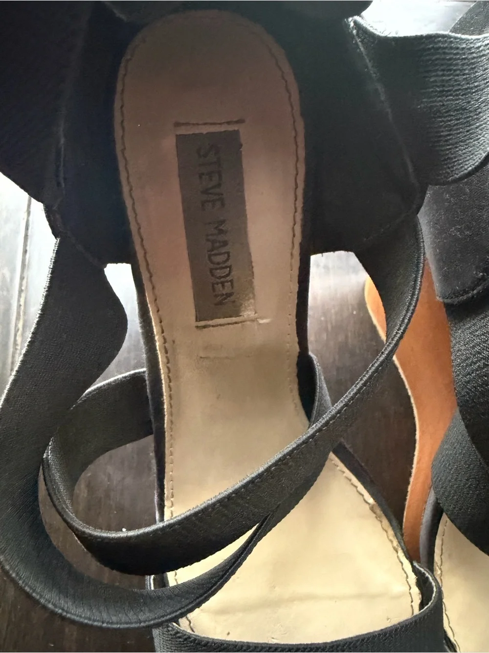 Steve Madden Black Elastic Strap Wedge Sandals